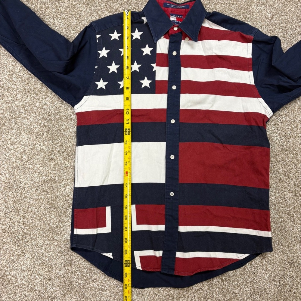 Vintage 90s Tommy Hilfiger American Norway Flag Patchwork Shirt Women's Medium - Picture 5 of 5